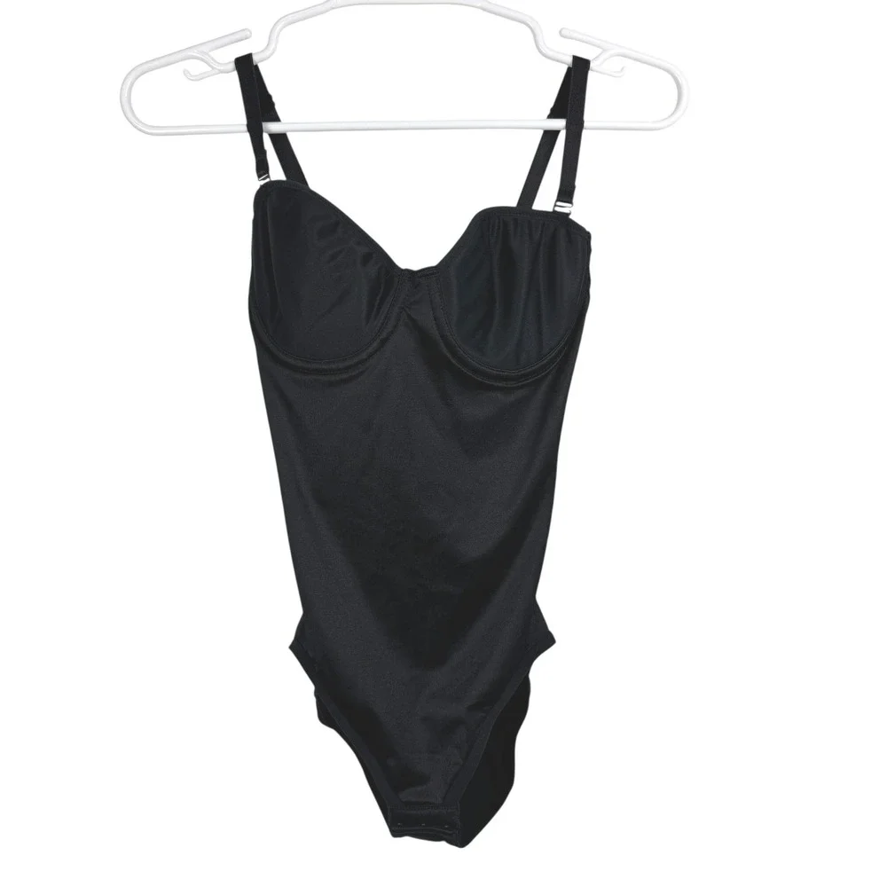 TC Fine Shapewear Bodysuit Size 34B Black Underwire Adjustable Straps Shaping‎